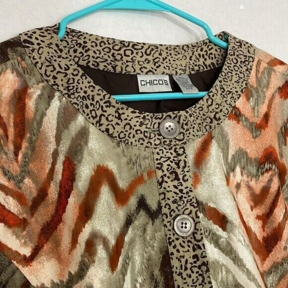 Chico's Jacket with Pockets, NWOT, Lined, Tan with Multicolor Animal Print, XL - Picture 5 of 9